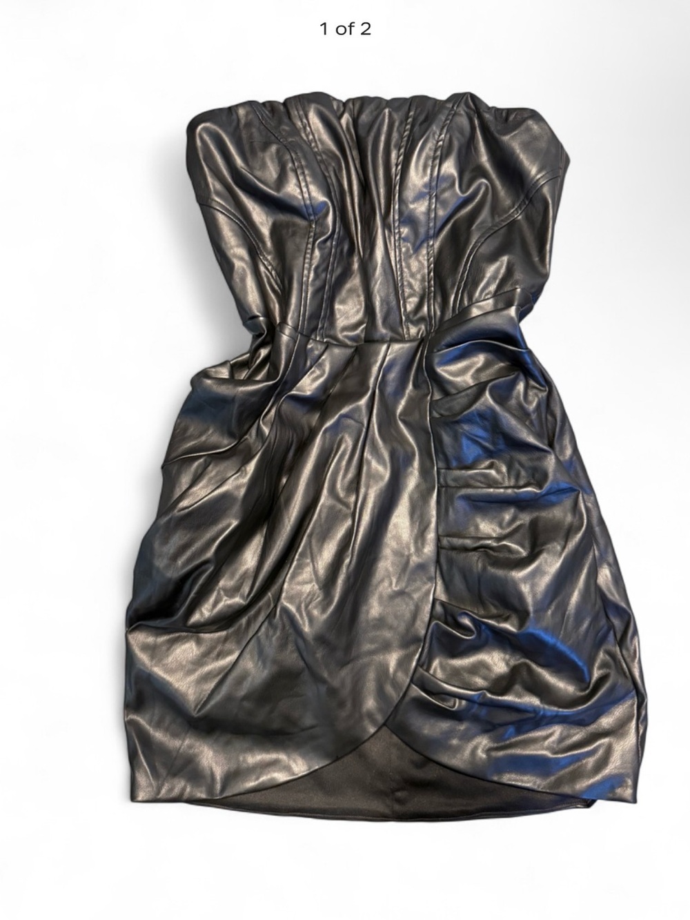 Strapless Black Faux Leather Mini Dress